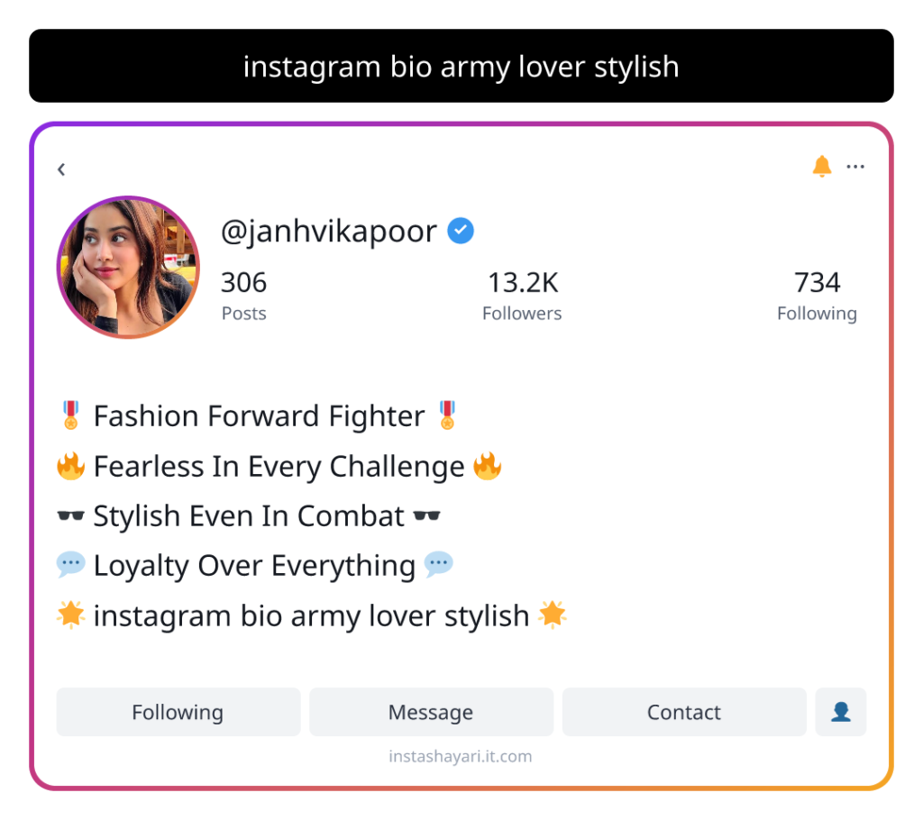 instagram bio army lover stylish